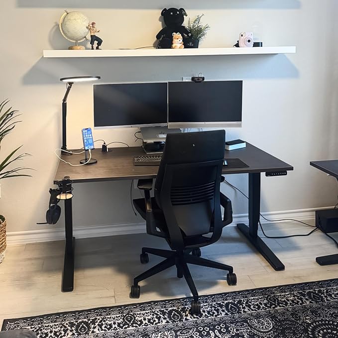 UPLIFTDESK V2 2-Leg Walnut Laminate Wood Standing Desk – Adjustable Height, Advanced 1-Touch Memory Keypad, Under Desk Cable Management, Wire Grommets & Rocker Board (Black C-Frame, 72 x 30 inch)