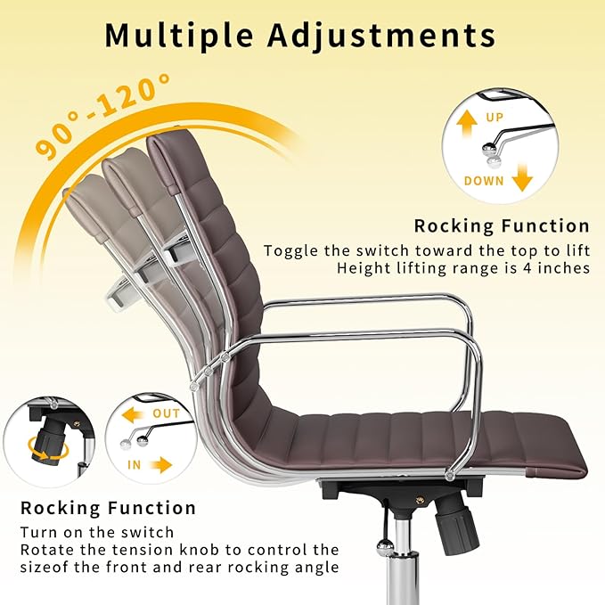 Chair, Desk Computer Chair ，with Armrests ，Ergonomic Office Chair for Home and Office, 17.32 x 22.83 x 35.43 inches, Multiple Colors (Brown)