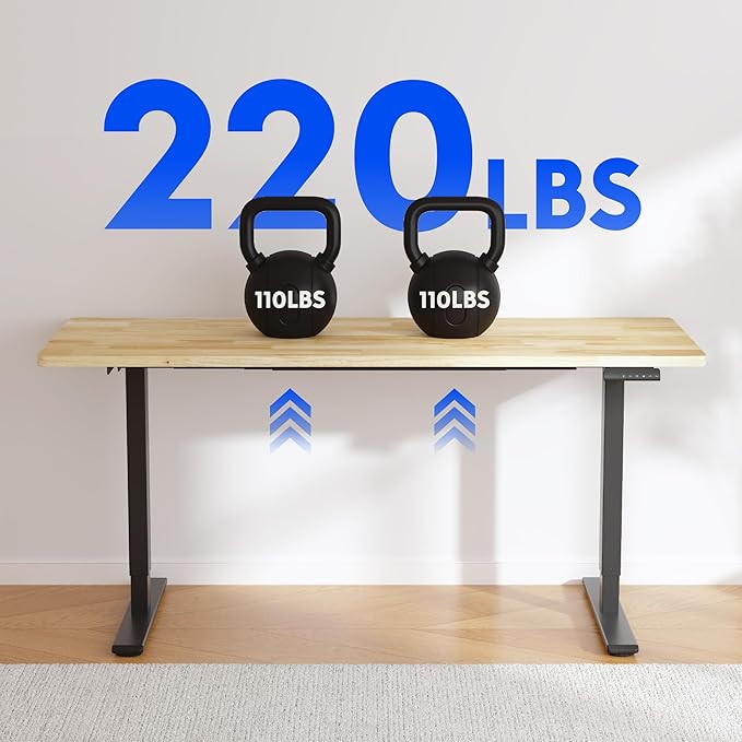 FLEXISPOT E3 Solid Wood Dual Motor Standing Desk 71x30 Inch Whole-Piece Board Electric Height Adjustable Stand Up Desk (Black Frame + Rubber Wood Desktop)