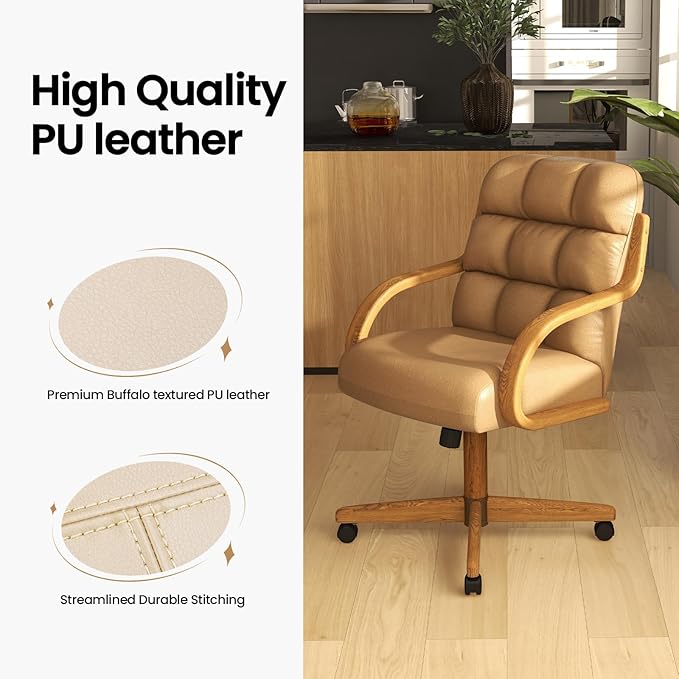 Chromcraft Douglas Set of 6 Classic Caster Swivel Tilt Dining Chairs Swivel Tilt Dining Chairs, Kitchen Chairs (Taupe-Chestnut)