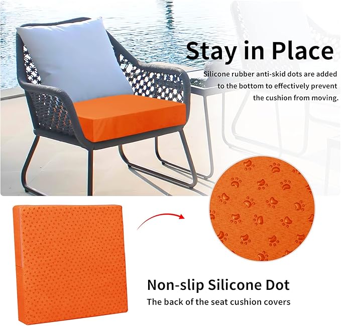 Easy-Going Waterproof Patio Cushion Covers 22x22x4 inch 4 Pack Replacement Non-Slip Outdoor Seat Cushion Slipcover with Zipper. Orange