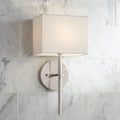 Possini Euro Design Favreau Modern Wall Sconce Lighting Brushed Nickel Silver Hardwired 16 1/4" High Fixture Rectangular Linen Shade Bedroom Bedside Living Room Home Hallway Dining Kitchen