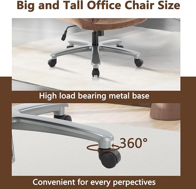 CLATINA Big and Tall Executive Office Chair, Extra Wide Seat, 800 LBS Capacity Heavy Duty Ergonomic Cloth Desk Chair with Wheels and Padded Armrests, High Back Fabric Computer Task Chair, Brown