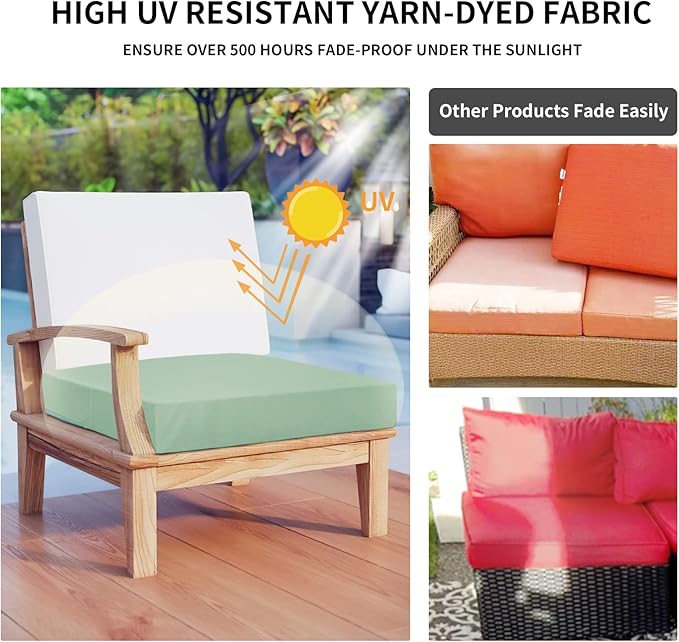 Easy-Going Waterproof Patio Cushion Covers 24x22x4 inch 2 Pack Replacement Non-Slip Outdoor Seat Cushion Slipcover with Zipper. Greyish Green