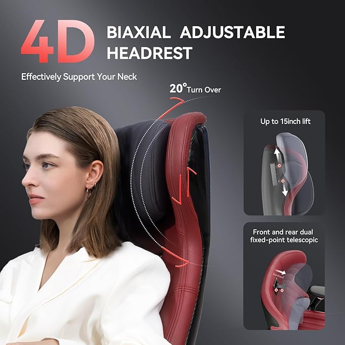 EMIAH Ergonomic Office Chair with Foot Rest Electric Reclining Office Chair with Adjustable Headrest, 8D Coordinated Armrests High Back Computer Chair with Lumbar Support（Red）