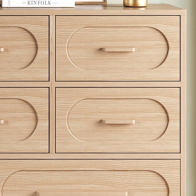 Modern 8 Drawer Dresser for Bedroom, 54" Wide Dressers & Chest of Drawers w/Solid Wood Handle, Wood Mid Century Closet Organizers and Storage Cabinet for Bedroom, Living Room, Hallway, Natural Oak