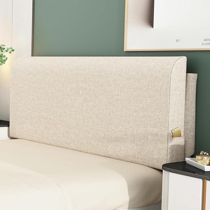 Upholstered Full Headboard, No Tools Needed, Wall Mounted Headboard with Removeable Washable Linen, Multi-Functional Backrest (Beige)