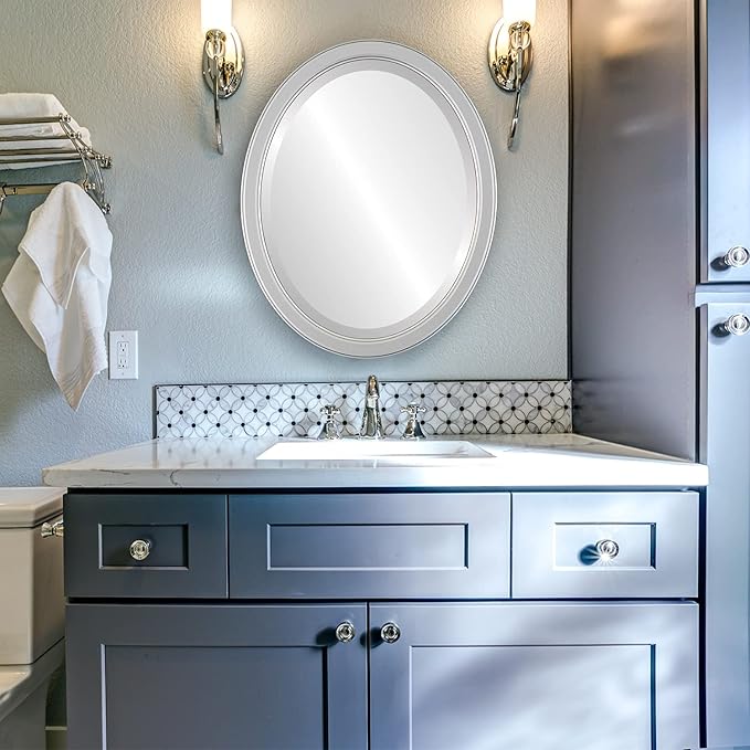 OVALCREST Oval Beveled Wall Mirror for Home Decor - Toronto Style - Silver Spray - 26" x 20"