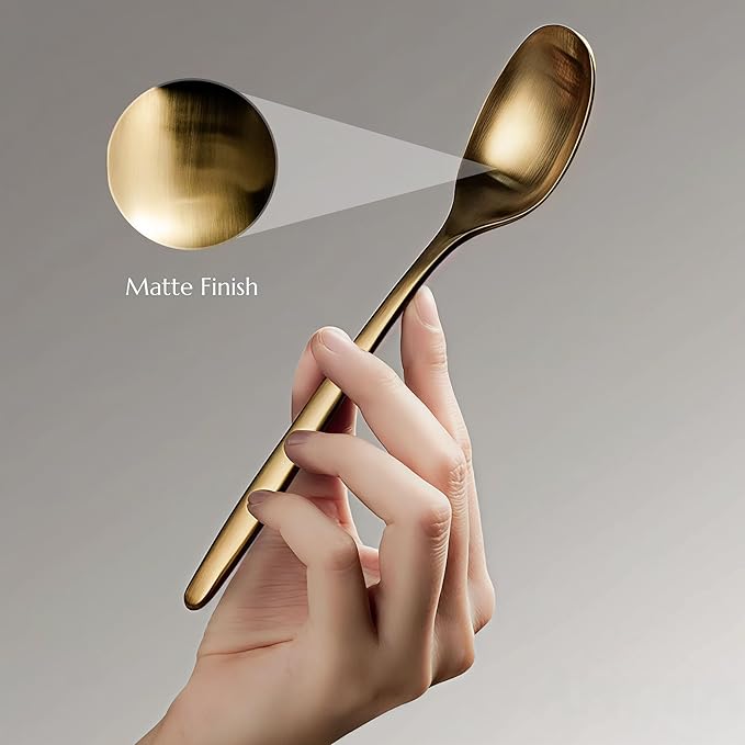 JazzUpCo Ava Flatware Flatware non toxic 18/10 stainless steel dishwasher safe (Matte Gold, 8 Person Set (40 Pieces))