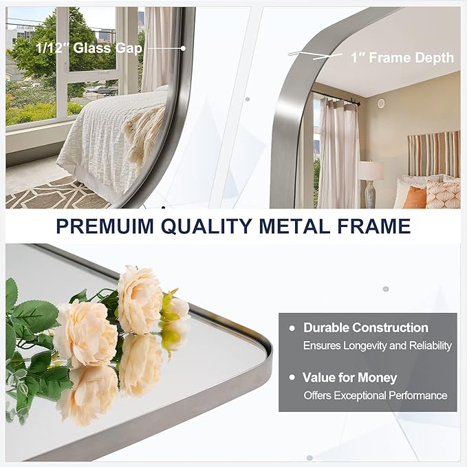 ANDY STAR Oval Mirror for Bathroom, 22x30 Brushed Nickel Oblong Bathroom Mirror for Vanity with Stainless Steel Metal Frame, Modern Anti Rust Wall Mounted