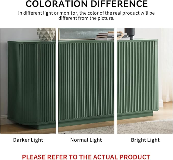 LKTART 64" Buffet Cabinet with Storage, Modern Fluted Accent Sideboard Media Console Credenza with Adjustable Shelves Pressed Spring for Kitchen Living Room,31.5" H (Green)