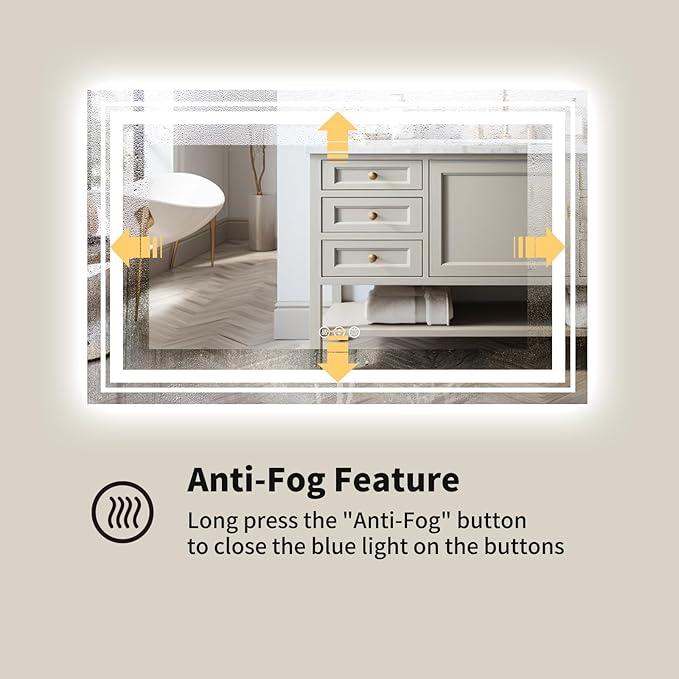 WTTY LED Bathroom Mirror 40"x36" with Back and Front Light,Modern LED Mirror for Bathroom,Stepless Dimmable Lighted Bathroom Vanity Mirror with Anti-Fog,Memory Function,Shatter-Proof