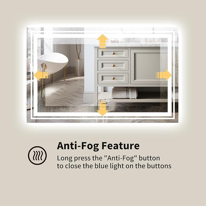 WTTY LED Bathroom Mirror 48"x32" with Back and Front Light,Modern LED Mirror for Bathroom,Dimmable Lighted Bathroom Vanity Mirror with Anti-Fog,Memory Function,Shatter-Proof,Wall Mounted