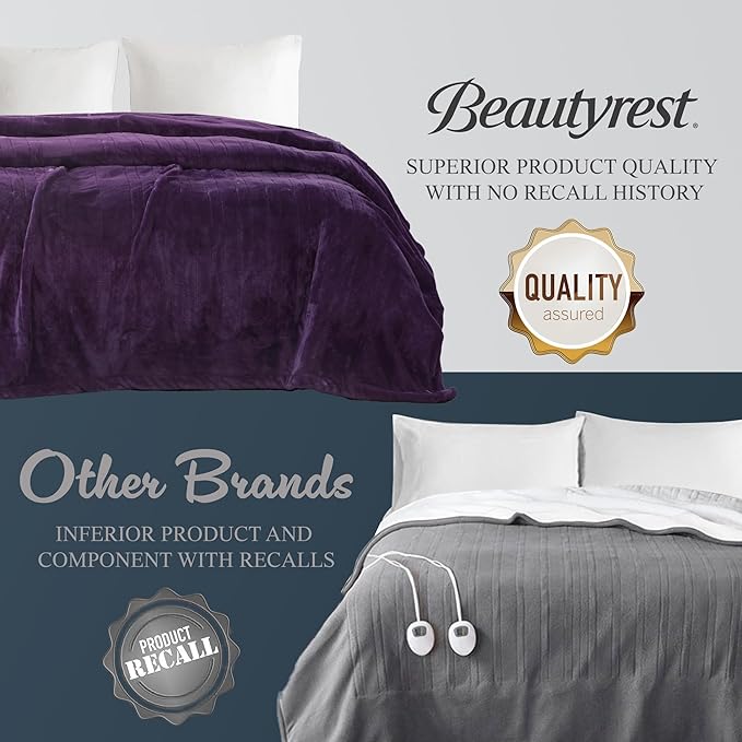 Beautyrest Heated Electric Blanket for Cold Weather, Fast Heating Heated Blanket, Auto Shut Off, Virtually Zero EMF, Multi Heat Setting, UL Certified, Purple Full (84 inx80 in)