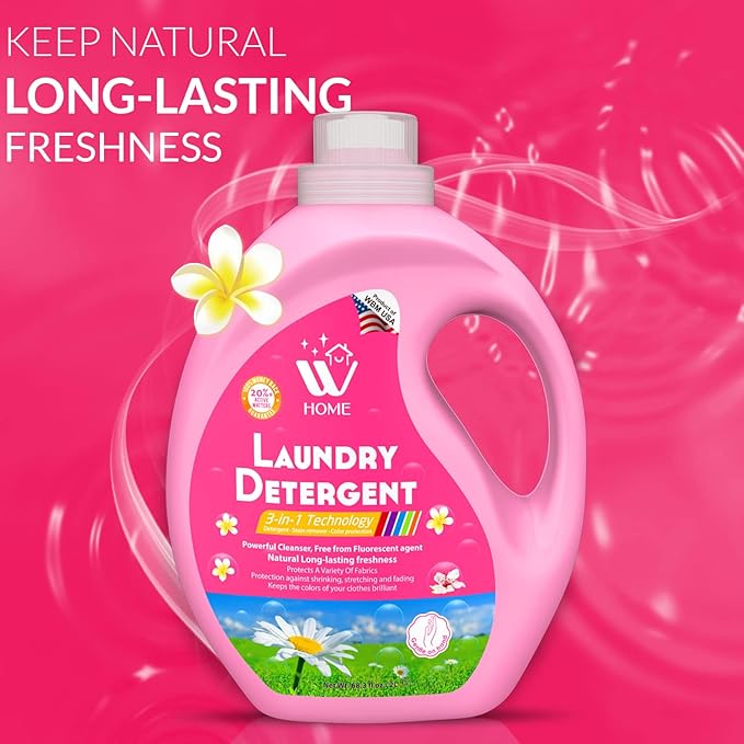 Liquid Laundry Detergent, 3-In-1 Effective Washing Technology, Highly Concentrated with Natural Floral Scent, Long-Lasting Freshness - 67.6 fl Oz, Pack-2