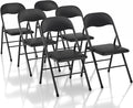 VECELO Folding Chairs 6 Pack Metal Portable with Soft PU Padded Seats for Home/Office/Party, Black