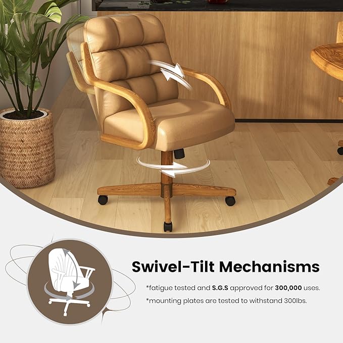 Chromcraft Douglas Set of 2 Classic Caster Swivel Tilt Dining Chairs Swivel Tilt Dining Chairs, Kitchen Chairs (Taupe-Chestnut)