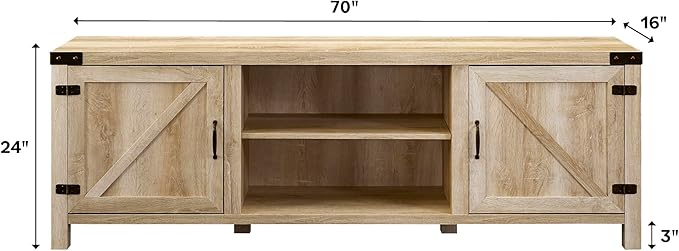 Walker Edison Georgetown Modern Farmhouse Double Barn Door TV Stand for TVs up to 80 Inches, 70 Inch, White Oak, Without Fireplace