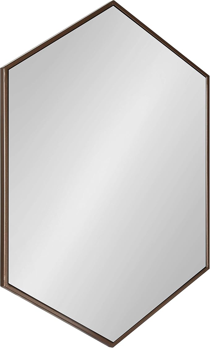 Kate and Laurel McNeer Modern Wall Mirror, 31 x 22, Bronze, Geometric Hexagon Mirror for Wall