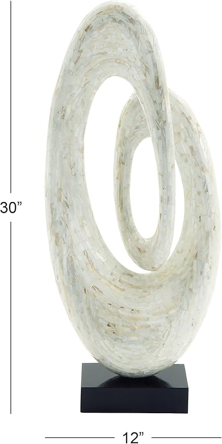 Deco 79 Mother of Pearl Shell Abstract Decorative Sculpture Swirl Home Decor Statue with Black Base, Accent Figurine 12" x 5" x 30", White