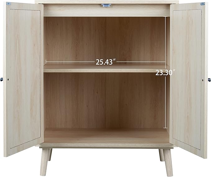 Sideboard Buffet Cabinet, High Kitchen Storage Cabinet with Rattan Doors and Adjustable Shelves, Accent Home Furniture for Living Room, Bedroom (Natural)