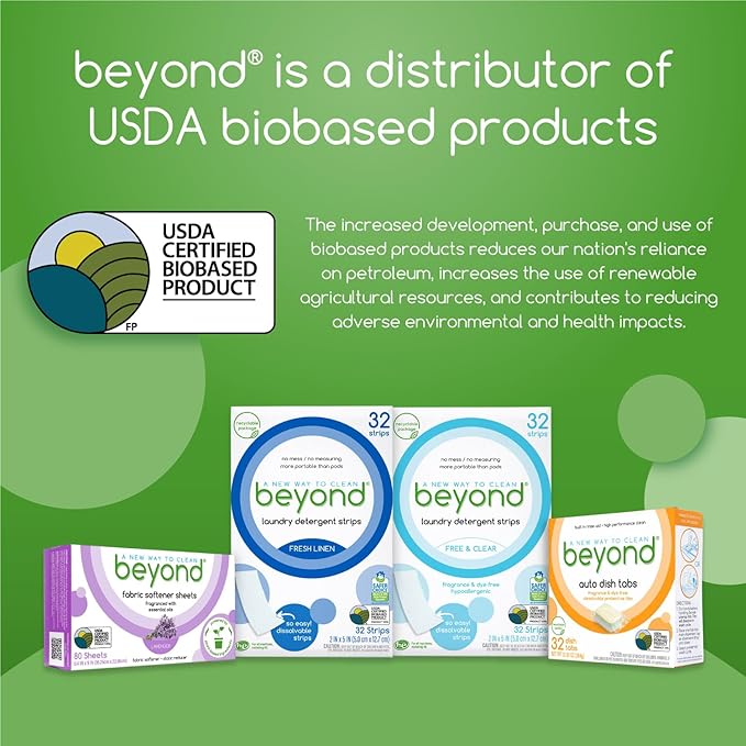 Beyond Laundry Detergent Strips [12 packs of 32 strips] - Fresh Linen - Eco-friendly, Hypoallergenic. Travel friendly. Dissolvable Strips