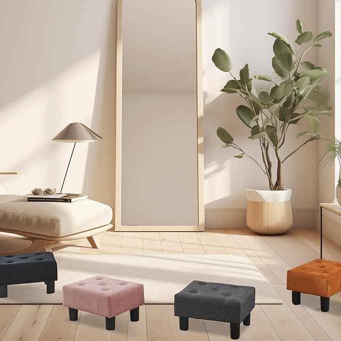Poofzy Small Foot Stool Ottoman, Velvet Ottoman Foot Rest with Legs, Rectangle Foot Rest for Couch, Footstools and Ottomans Small for Living Room and Entryway (Orange)
