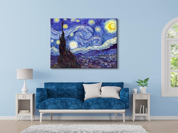 Wieco Art Large Starry Night by Van Gogh Classical Famous Artwork Modern Canvas Prints Blue Abstract Landscape Pictures Prints on Canvas Wall Art for Living Room Bedroom Home Decorations