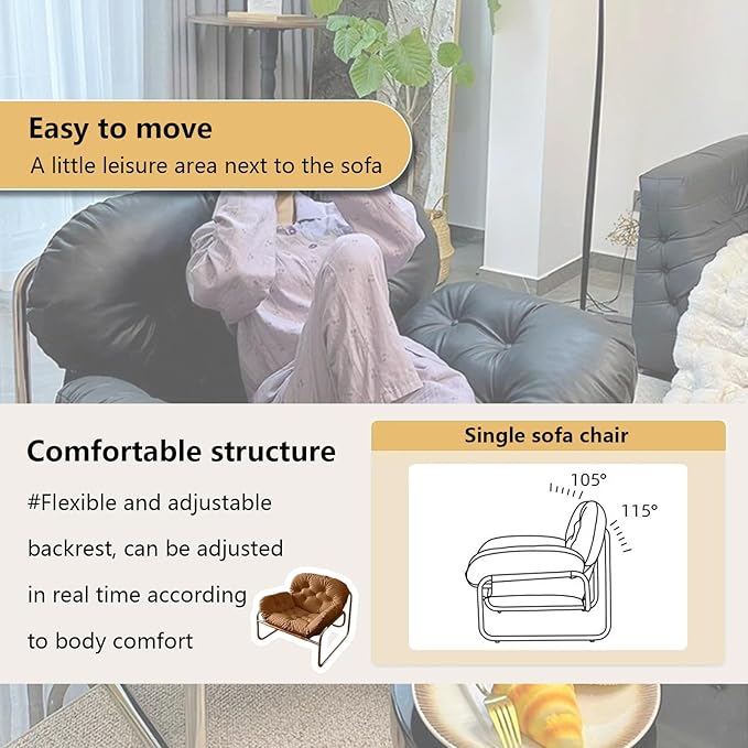 Thick Cushioned Recliner Sofa, Lazy Chair with Upholstery and Footrest, for Living Room, Bedroom, Dorm White B