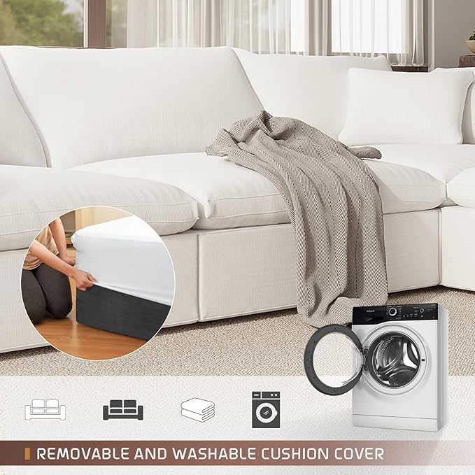 253" Oversized Cloud Modular Sectional Sofa,7 Seat Down Filled Sofa,Comfy Deep Seat Couch with Reversible Chaise & Cushions,Couch Cover Washable and Replaceable,White