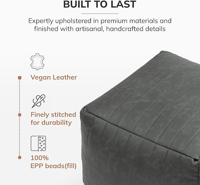 Anji Mountain 100% Handmade & Handcrafted Comfortable Home Décor Pouf Ottoman Footrest for Living Room, Bedroom, Nursery, Kidsroom, Patio Furniture - (22" x 22" x 16" - Gray)