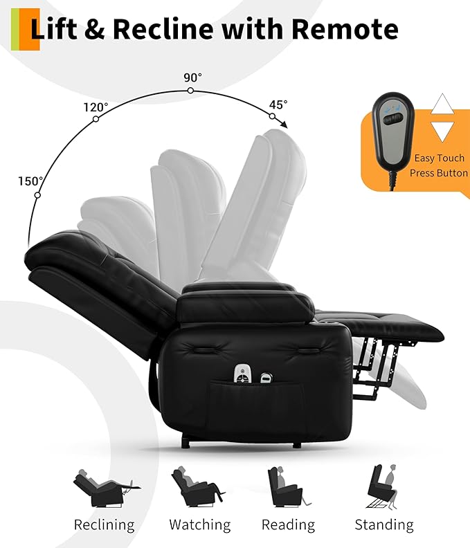 GarveeHome Oversized Wide Power Lift Recliner Chair - Heat and Massage, Adjustable Back and Legs, PU Leather Electric Lift Chair Designed for The Elderly and People with Mobility impaired