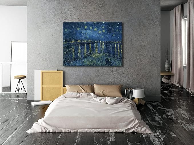 Wieco Art Starry Night Over the Rhone Canvas Prints Wall Art by Van Gogh Famous Oil Paintings Reproduction Extra Large Modern Gallery Wrapped Giclee Artwork Seascape Pictures for Bedroom Home Decor