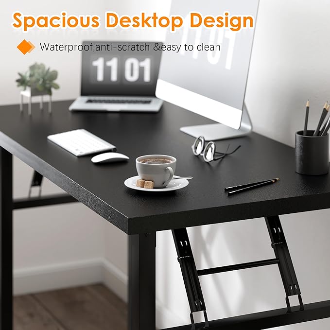 Need Computer Desk Office Desk 62 inches Folding Table with BIFMA Certification Computer Table Dining Table No Install Needed, Black