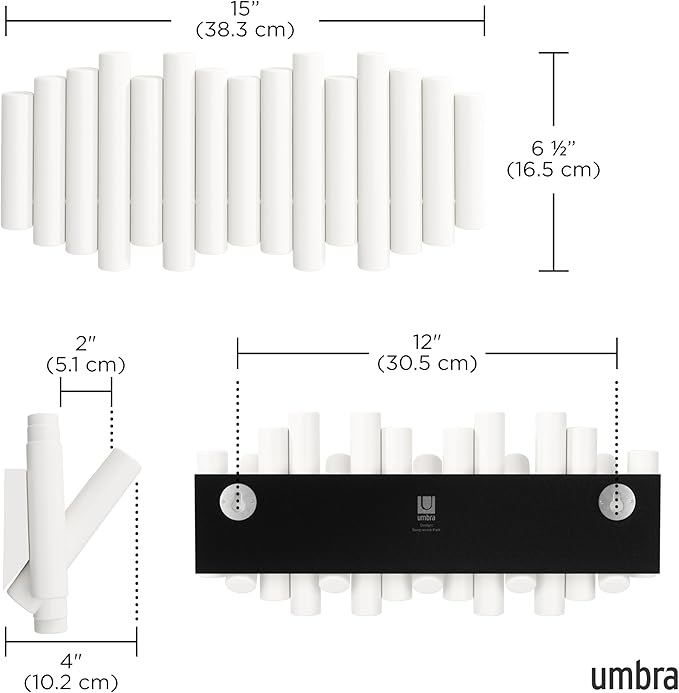 UMBRA Picket Rail Wall Stylish and Functional Hook with Five Hoops (White) (Pack of 3)