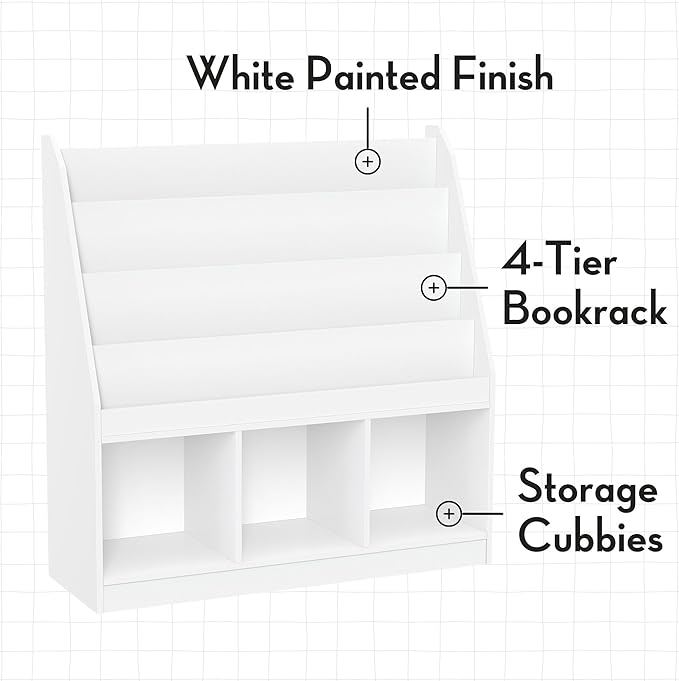 RiverRidge Kids Bookrack with Three Cubbies and 2 Blue Bins