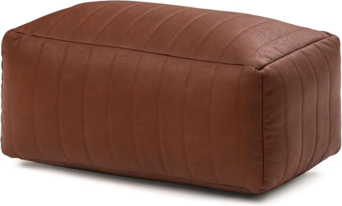 Anji Mountain 100% Handmade & Handcrafted Comfortable Home Décor Pouf Ottoman Footrest for Living Room, Bedroom, Nursery, Kidsroom, Patio Furniture - (22" x 12" x 10" - Cognac)