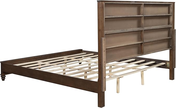 King Size Solid Wood Platform Bed Frame, Solid Wood Bed with 79.13" Headboard, Solid Wood Leg/No Box Spring Needed/Noise Free/Brown