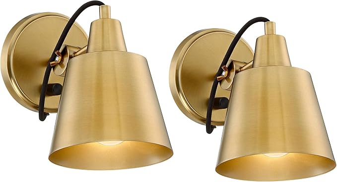 Possini Euro Design Capetown Modern Wall Light Sconces Set of 2 Warm Brass Hardwired 5 3/4" Fixture Swivel Head Up Down for Bedroom Bathroom Vanity Reading Living Room Hallway Dining House Home
