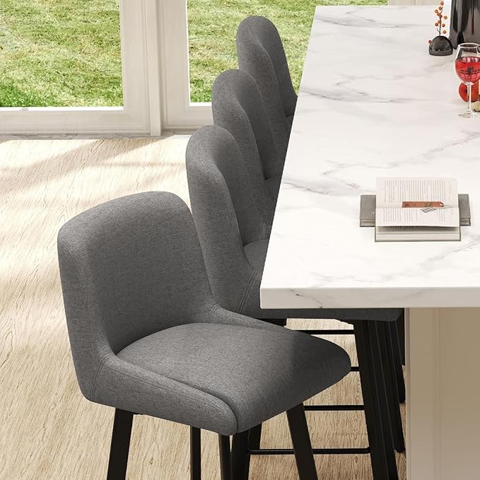 Swivel Bar Stools Set of 3, 30''H Upholstered Barstools with Backs, Modern Counter Height Bar Stool Chairs for Kitchen Island, Metal Legs, Fabric, Gray Counter Stools
