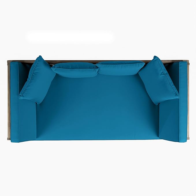 Christopher Knight Home Gary Patio Convertible Couch, Wooden Outdoor Daybed, 3-Seater Acacia Wood Patio Furniture Lounge Sofa for Backyard/Poolside/Garden, Back Pillow+Removable Cushion, Grey+Teal