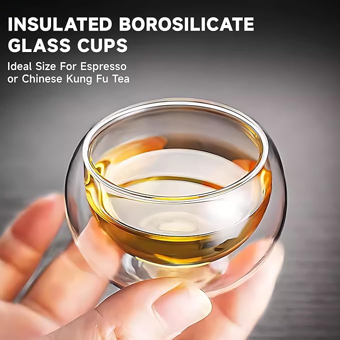 Set of 4 Teacups - Double Walled Insulated Glasses - (4oz / 120ml) Heatproof Borosilicate Tea Cup, Mini Espresso Cups Gift Box