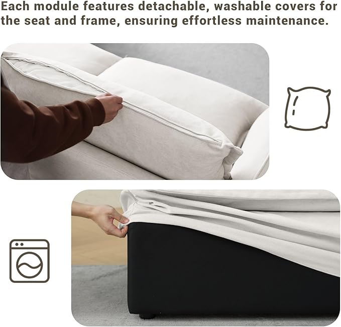 114” Oversized Modular Sectional Sofa, Comfy Down Fill Cloud Couch, 3 Seater Modular Sofa Couch with One Single Seat, Convertible Sectional Couches for Living Room, Linen, Cream White