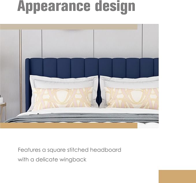 AGARTT Upholstered Platform Bed Frame Twin Size with Headboard and Footboard/Wooden Slats Support/No Box Spring Needed/Easy Assembly,Blue Velvet