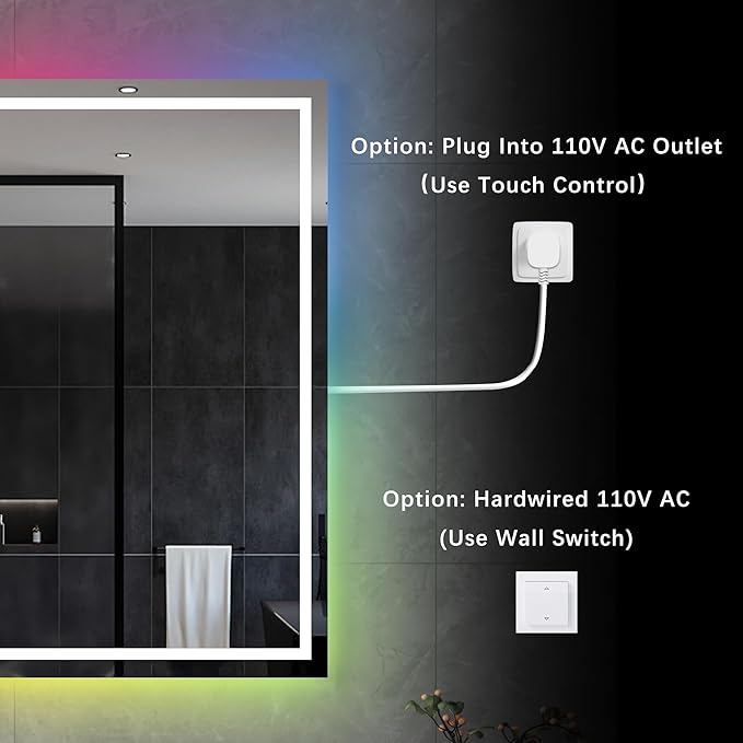 Awoco LED Bathroom Mirror, 36" x 36" Vanity Mirror with 8 Colors RGB Backlit and 3 Colors Front Light, Dimmable Anti-Fog Lighted Mirror, Memory Function, for Bathroom Wall