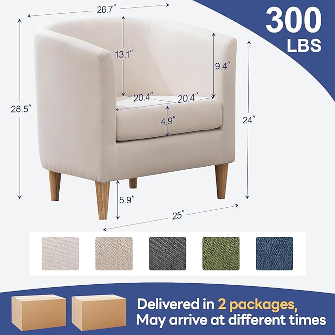 Accent Barrel Chairs Set of 2, Modern Comfy Living Room Chairs with Armrest Small Reading Chair with Cozy Soft Padded for Bedroom Reception Room Cafe, White
