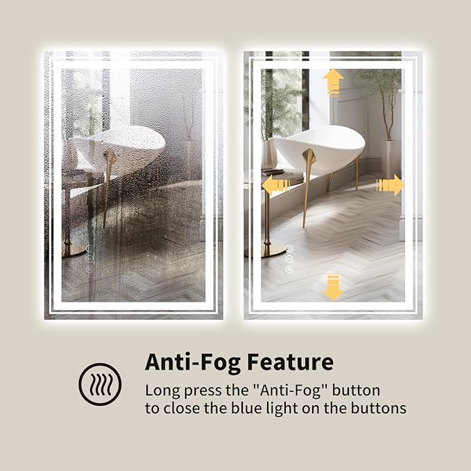 WTTY LED Bathroom Mirror with Backlit and Front Light,24"x36",Dimmable LED Mirror for Bathroom,Anti-Fog Lighted Bathroom Vanity Mirror Modern for Wall,Memory Function,Shatter-Proof