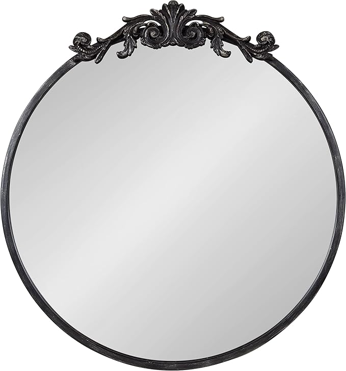 Kate and Laurel Arendahl Ornate Glam Round Mirror, 24 Inch Diameter, Black, Dramatic Baroque Style Wall Mirror for Vintage Antique Inspired Home Decor Aesthetic