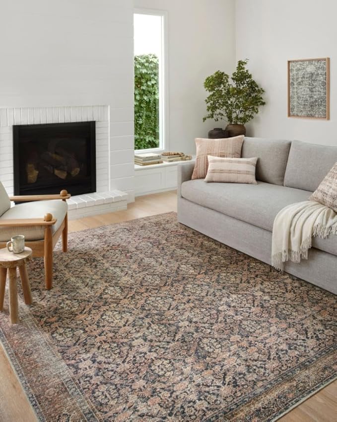 Loloi Amber Lewis Billie Collection, Ink & Salmon 2'-3" x 3'-9" Area Rug – Antique & Distressed Accent Rugs for Living Room, Bedroom, Entryway & Hallway, No Shed High Traffic Area Home Decor Rug