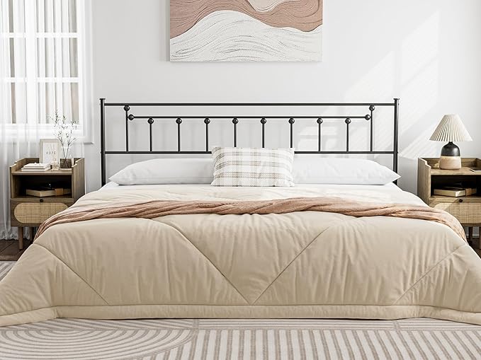 Metal California King Size Headboard - Adjustable Height - Victorian Farmhouse Style, Easy Assembly, Attach Frame, Steel Cal King Headboard Only for Bedroom, Black